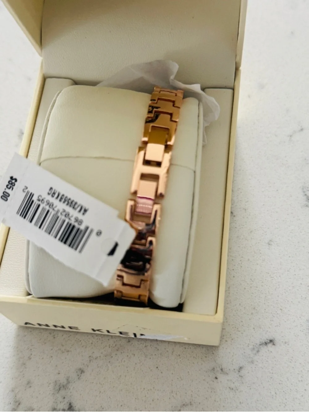 Anne Klein Rose Gold-Tone and Black Bangle Watch